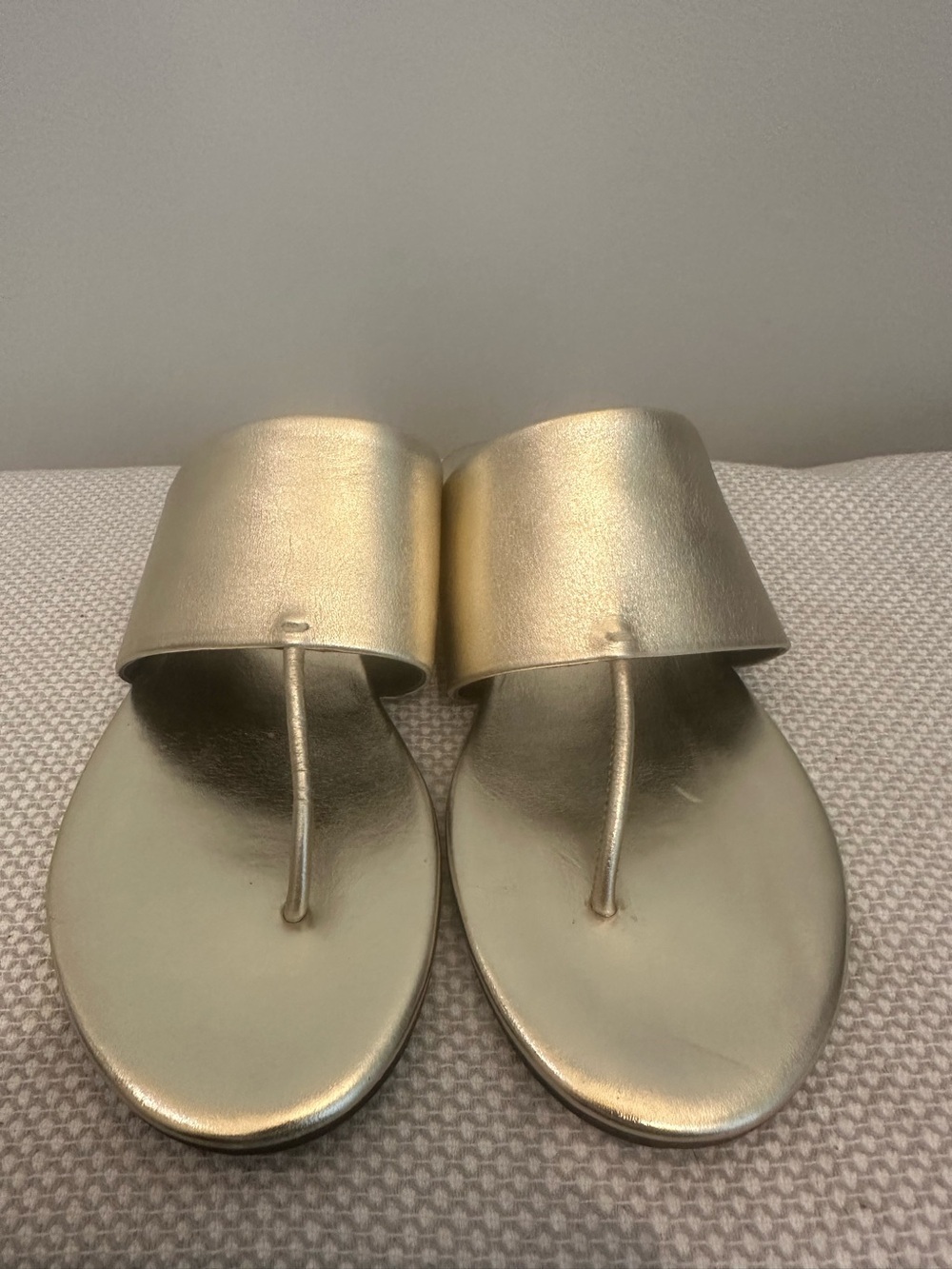 M.Gemi Michela Metallic Gold Campagne Sandals Calf Leather Sz 37 Made In Italy